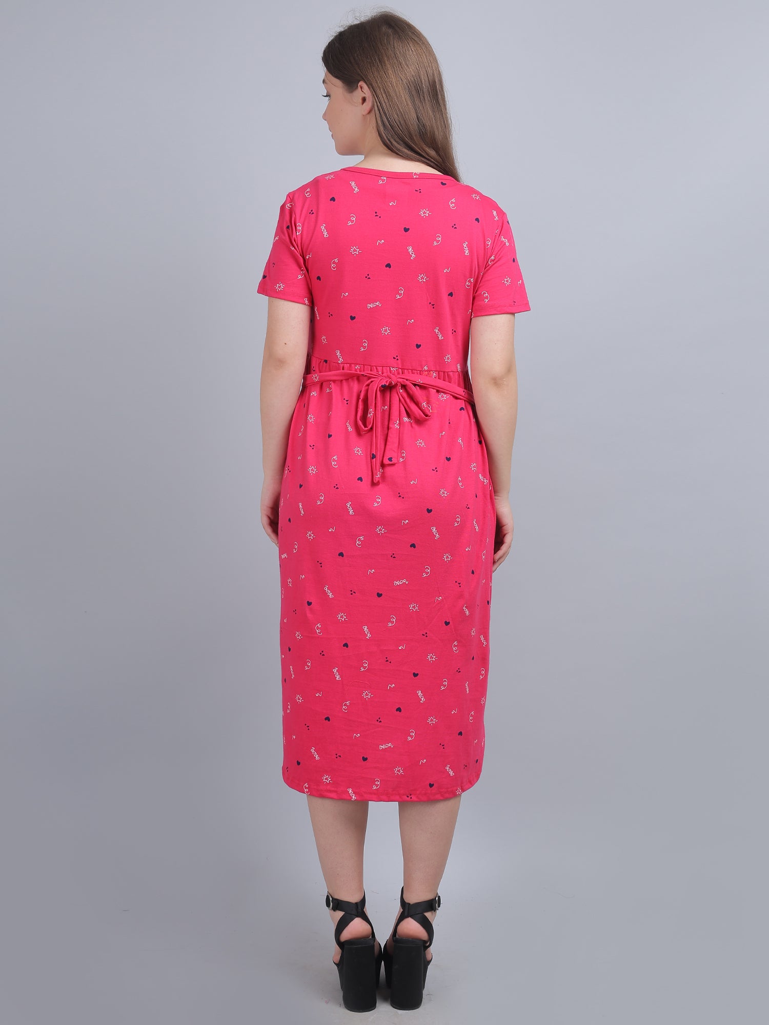 Pink Fuchsia Knitted Cotton Maternity Loungewear Dress