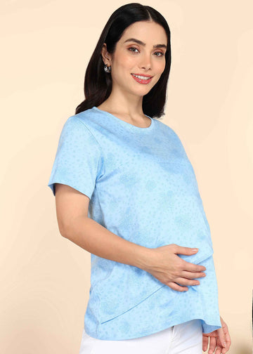 Light Blue Zipless Maternity and Feeding T-Shirt