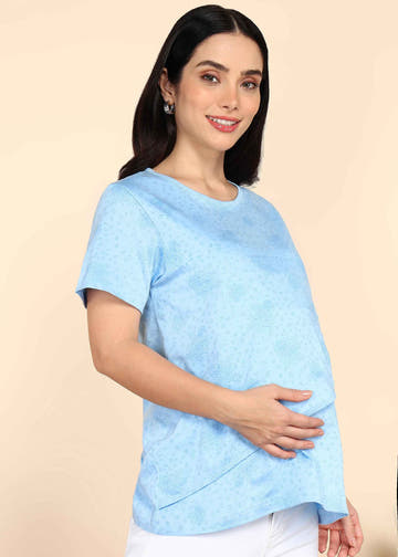 Light Blue Zipless Maternity and Feeding T-Shirt