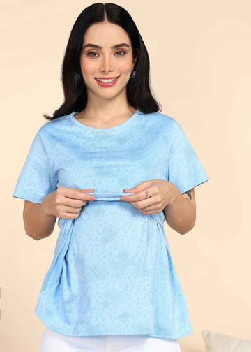 Light Blue Zipless Maternity and Feeding T-Shirt