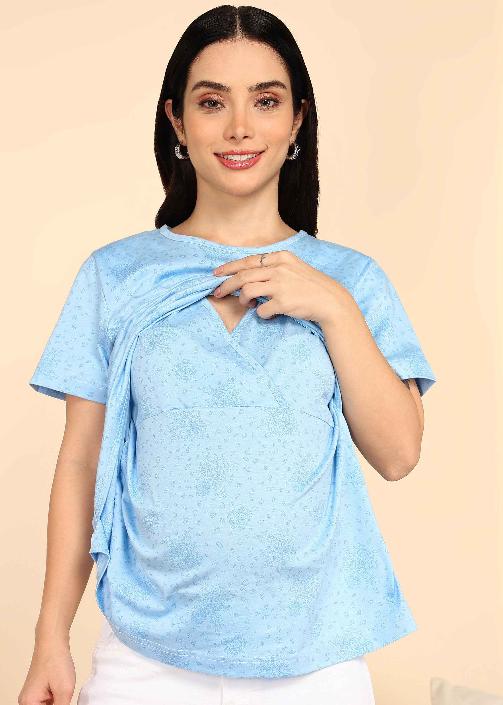Light Blue Zipless Maternity and Feeding T-Shirt