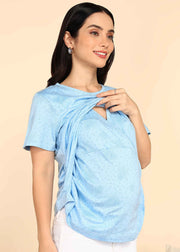 Light Blue Zipless Maternity and Feeding T-Shirt