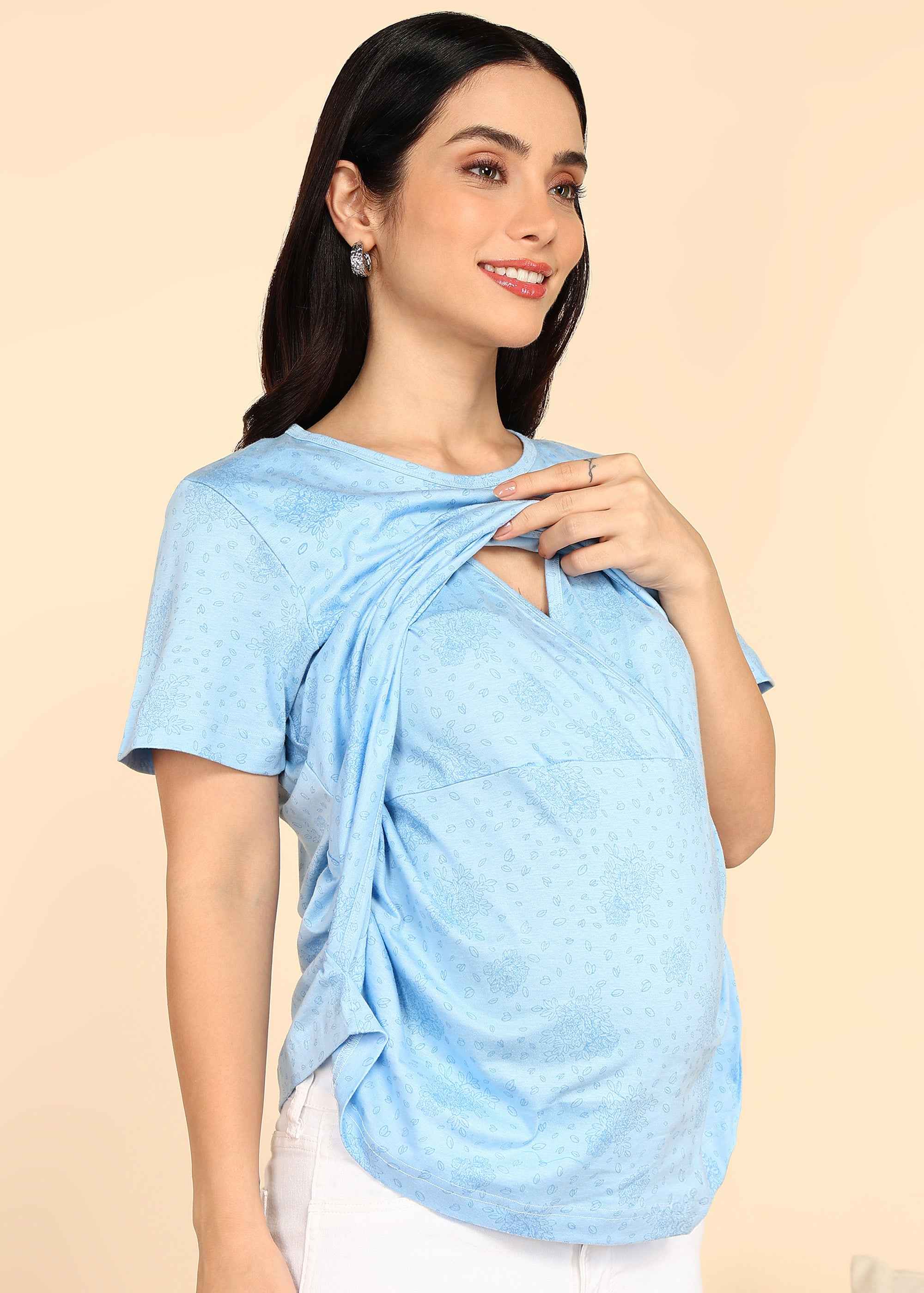 Light Blue Zipless Maternity and Feeding T-Shirt