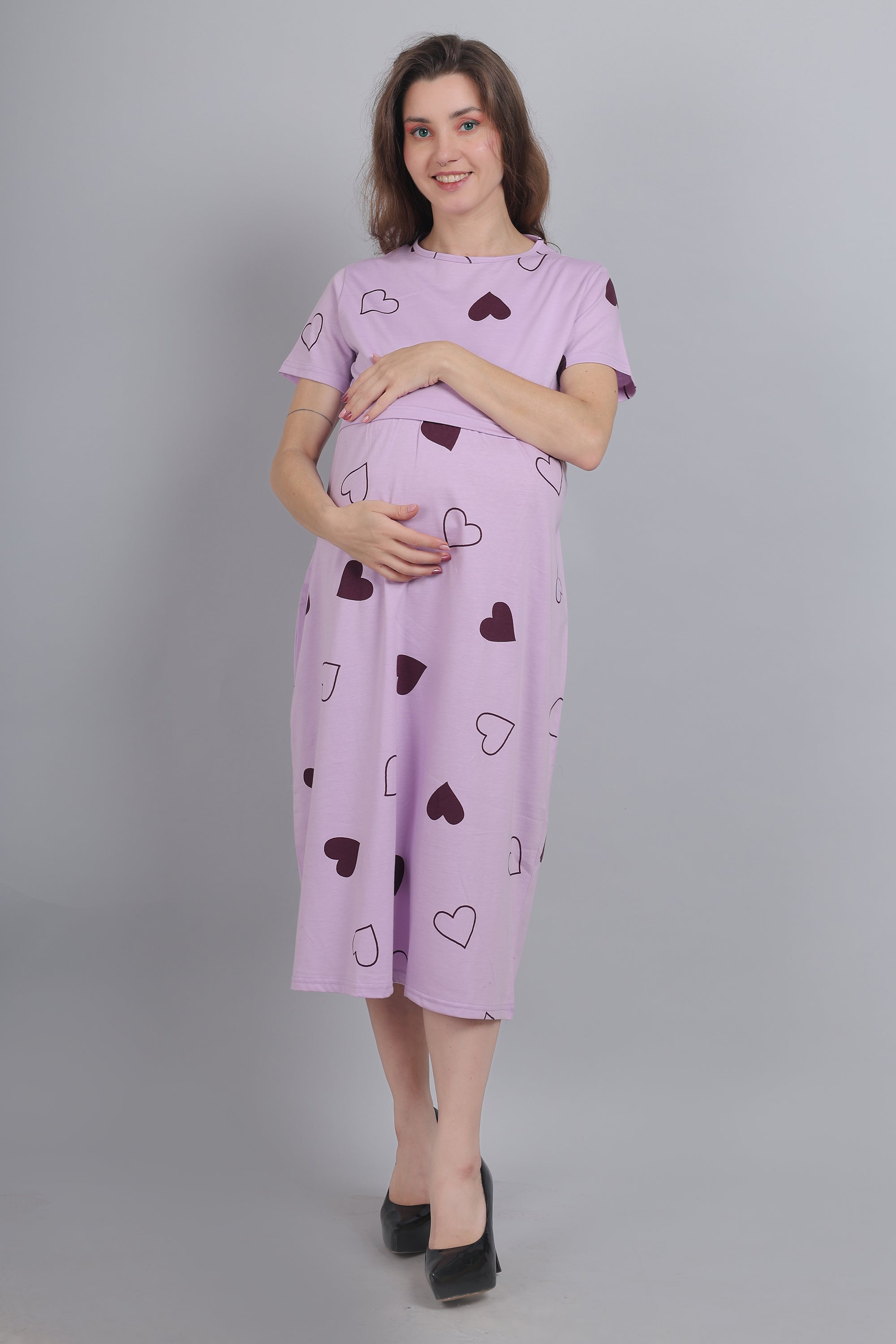 Lilac-KnittedCotton-Maternity-Loungewear-Dress
