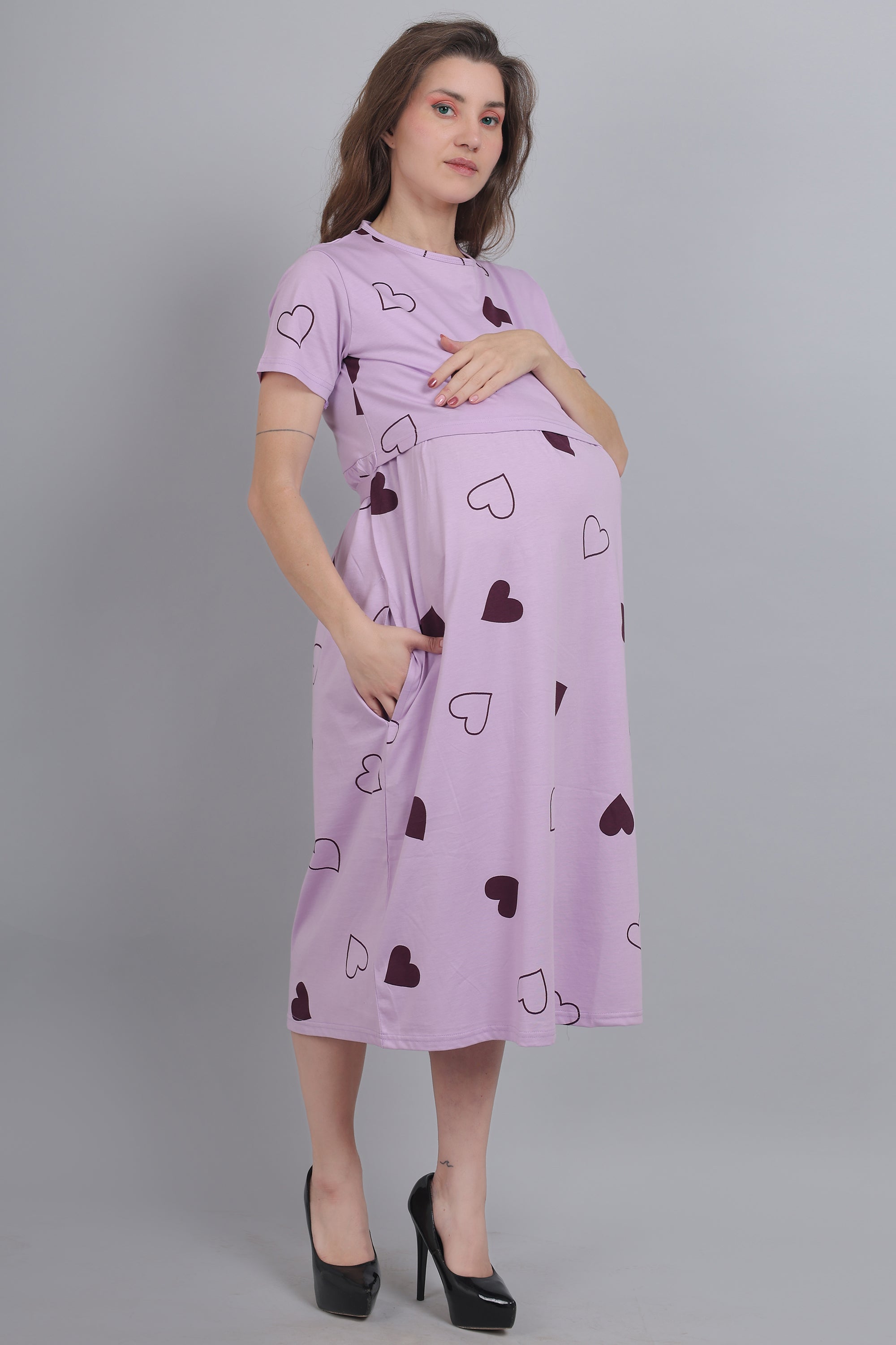 Lilac-KnittedCotton-Maternity-Loungewear-Dress