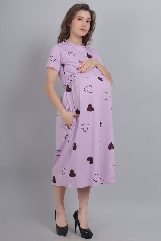 Lilac-KnittedCotton-Maternity-Loungewear-Dress