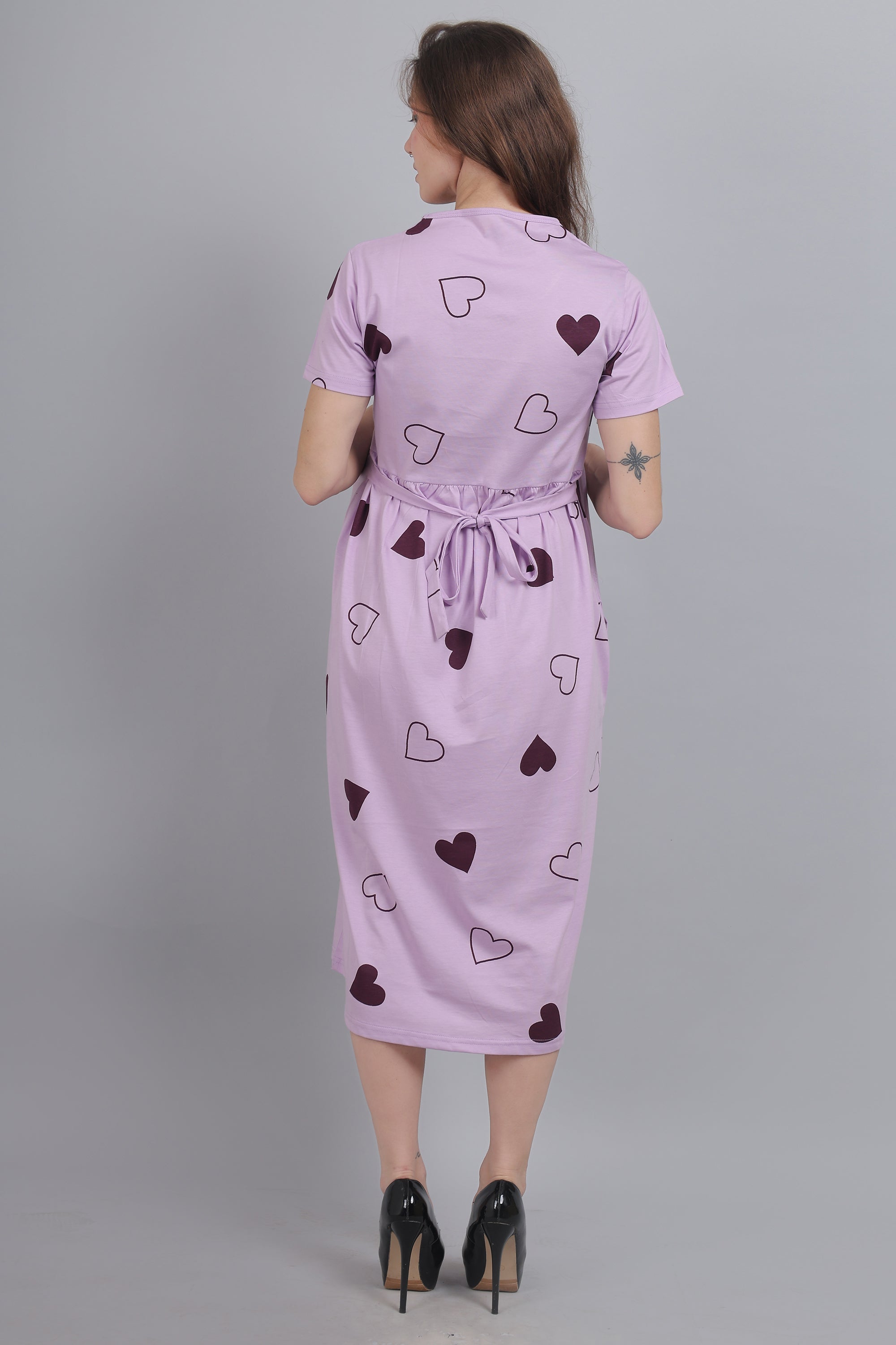 Lilac-KnittedCotton-Maternity-Loungewear-Dress