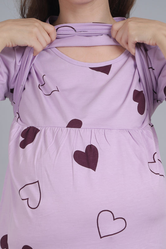 Lilac-KnittedCotton-Maternity-Loungewear-Dress
