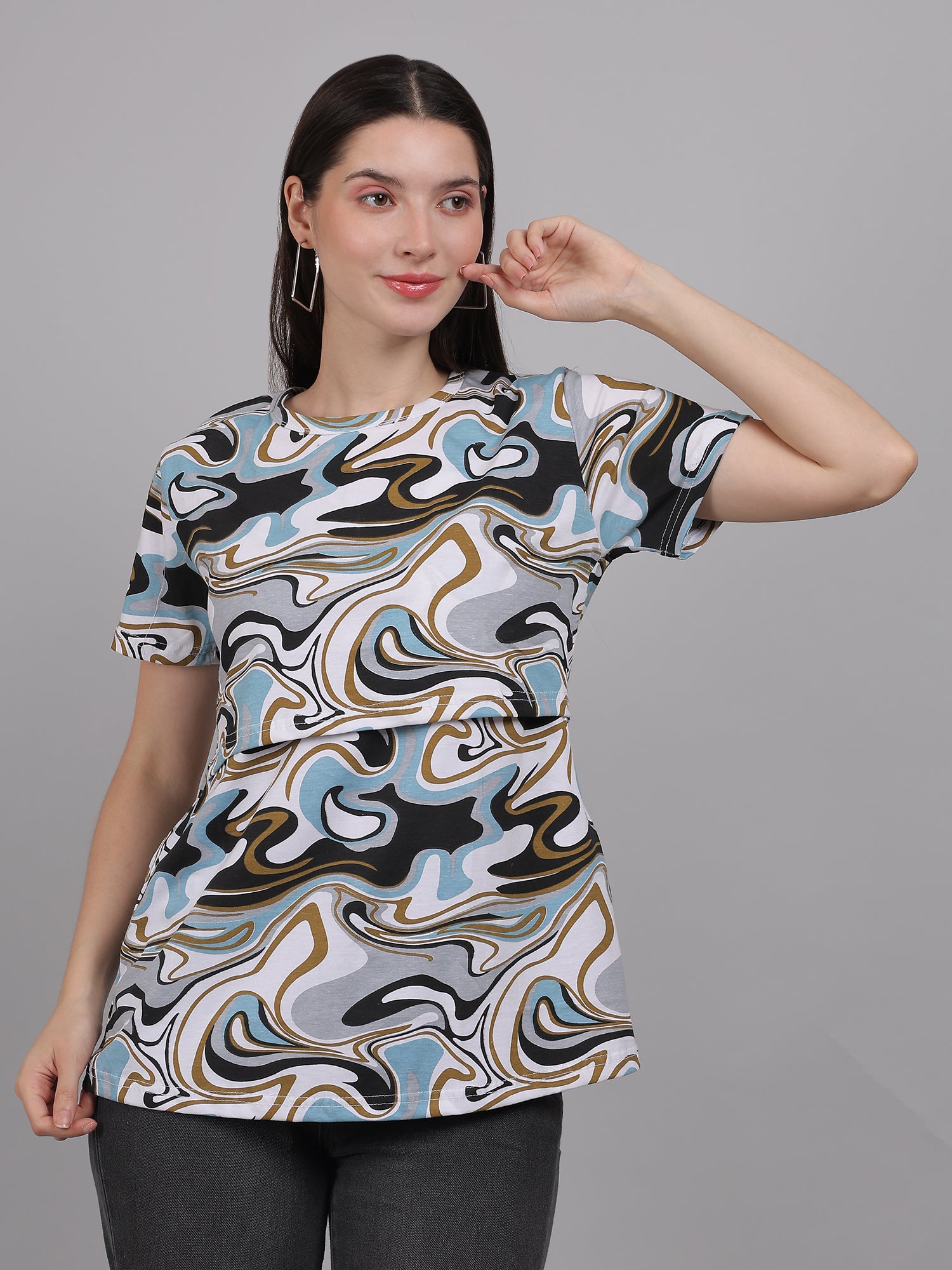 Marble-Print-Zipless-Feeding-T-Shirt-Top