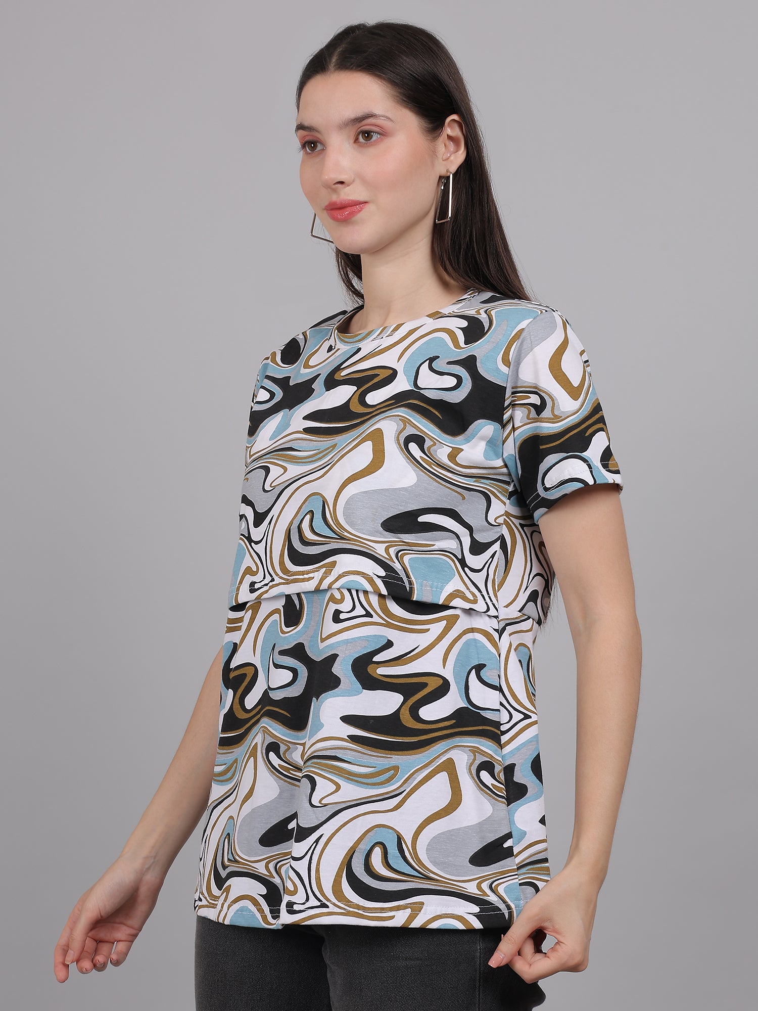 Marble-Print-Zipless-Feeding-T-Shirt-Top