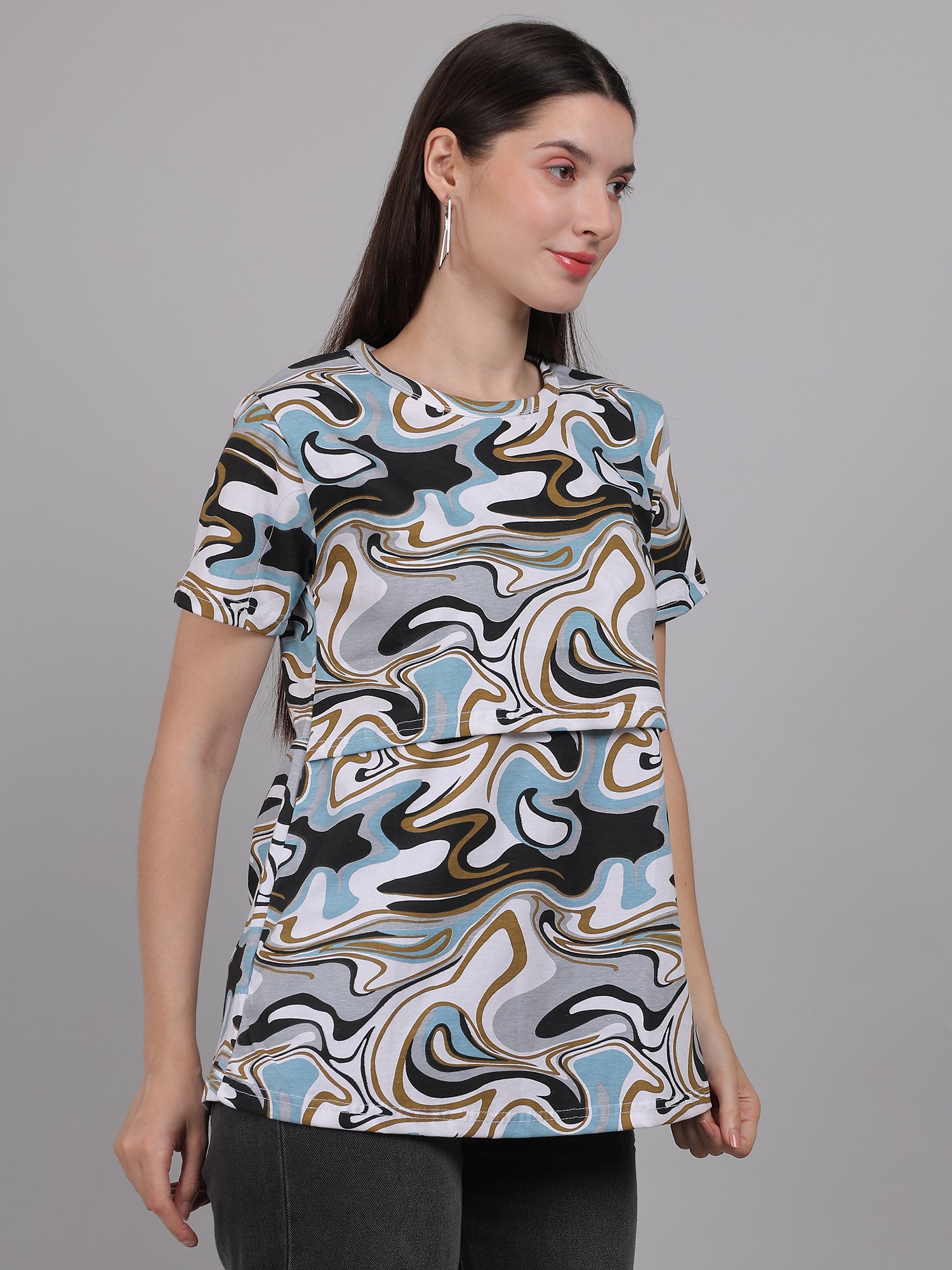 Marble-Print-Zipless-Feeding-T-Shirt-Top