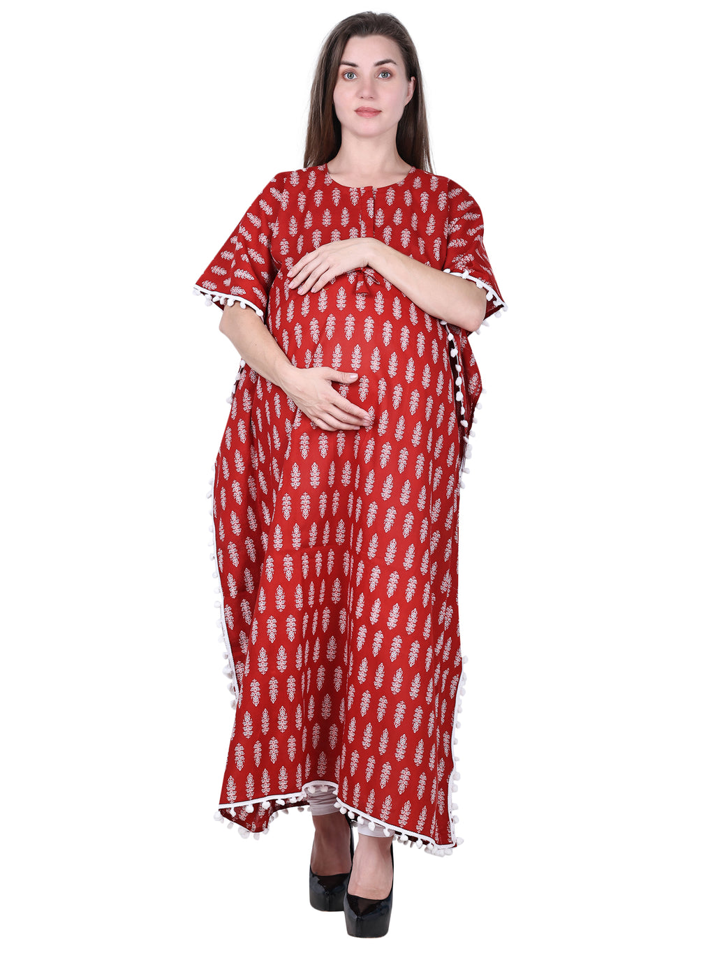 Maroon-Maternity-Feeding-Kaftan-Full-Length