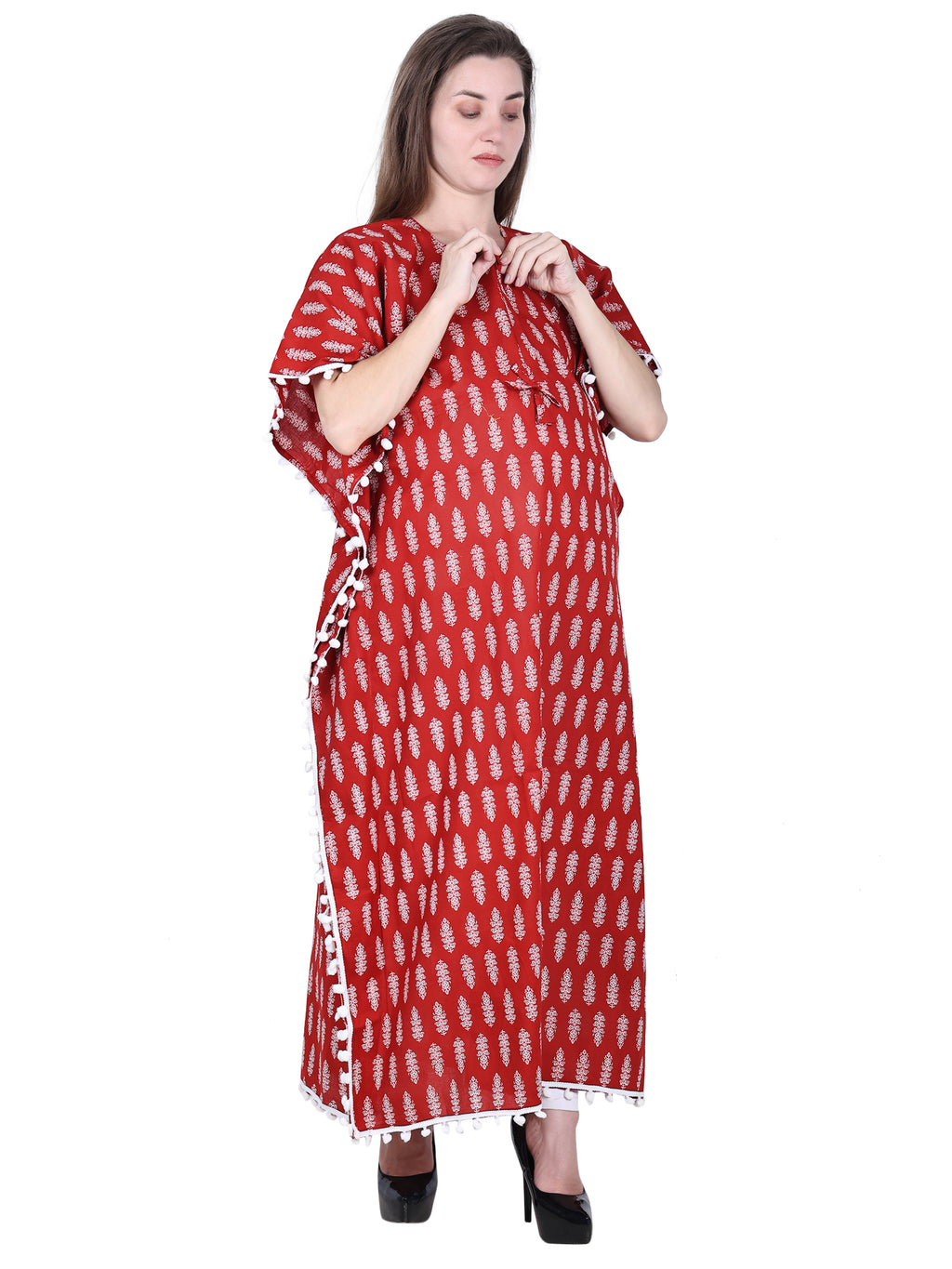 Maroon-Maternity-Feeding-Kaftan-Full-Length