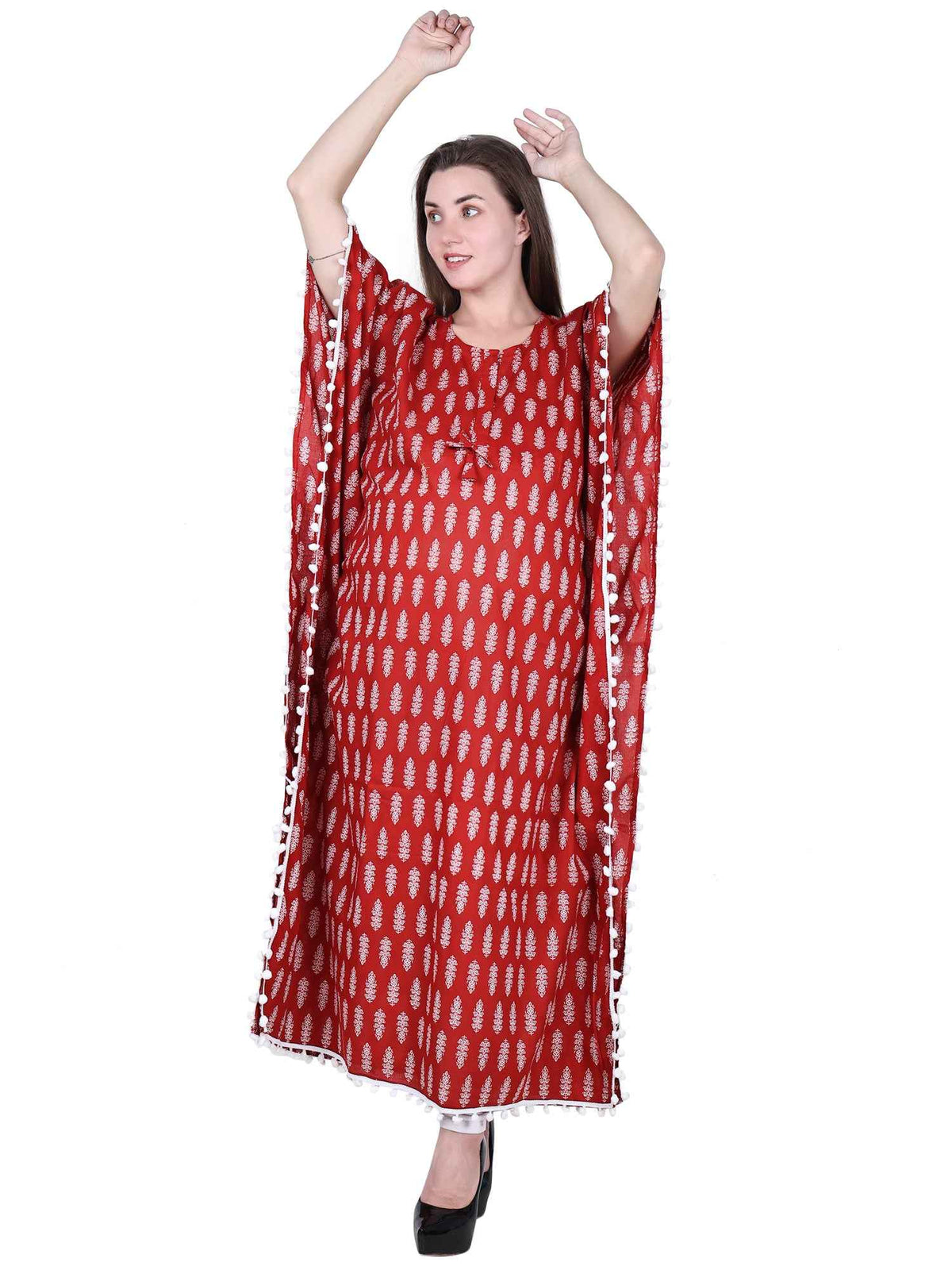 Maroon Maternity and Feeding Kaftan Full Length