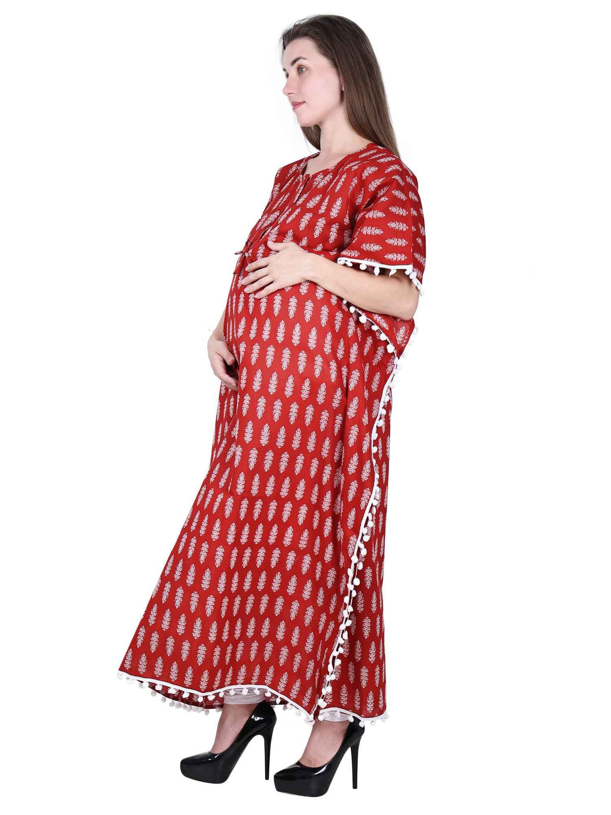 Maroon Maternity and Feeding Kaftan Full Length