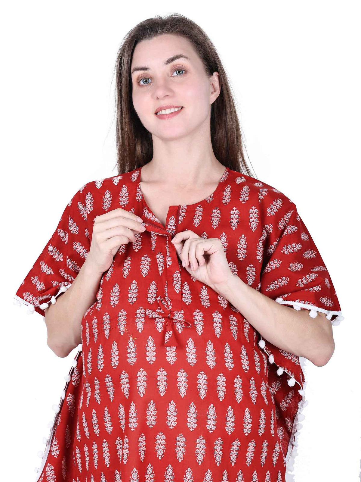 Maroon Maternity and Feeding Kaftan Full Length