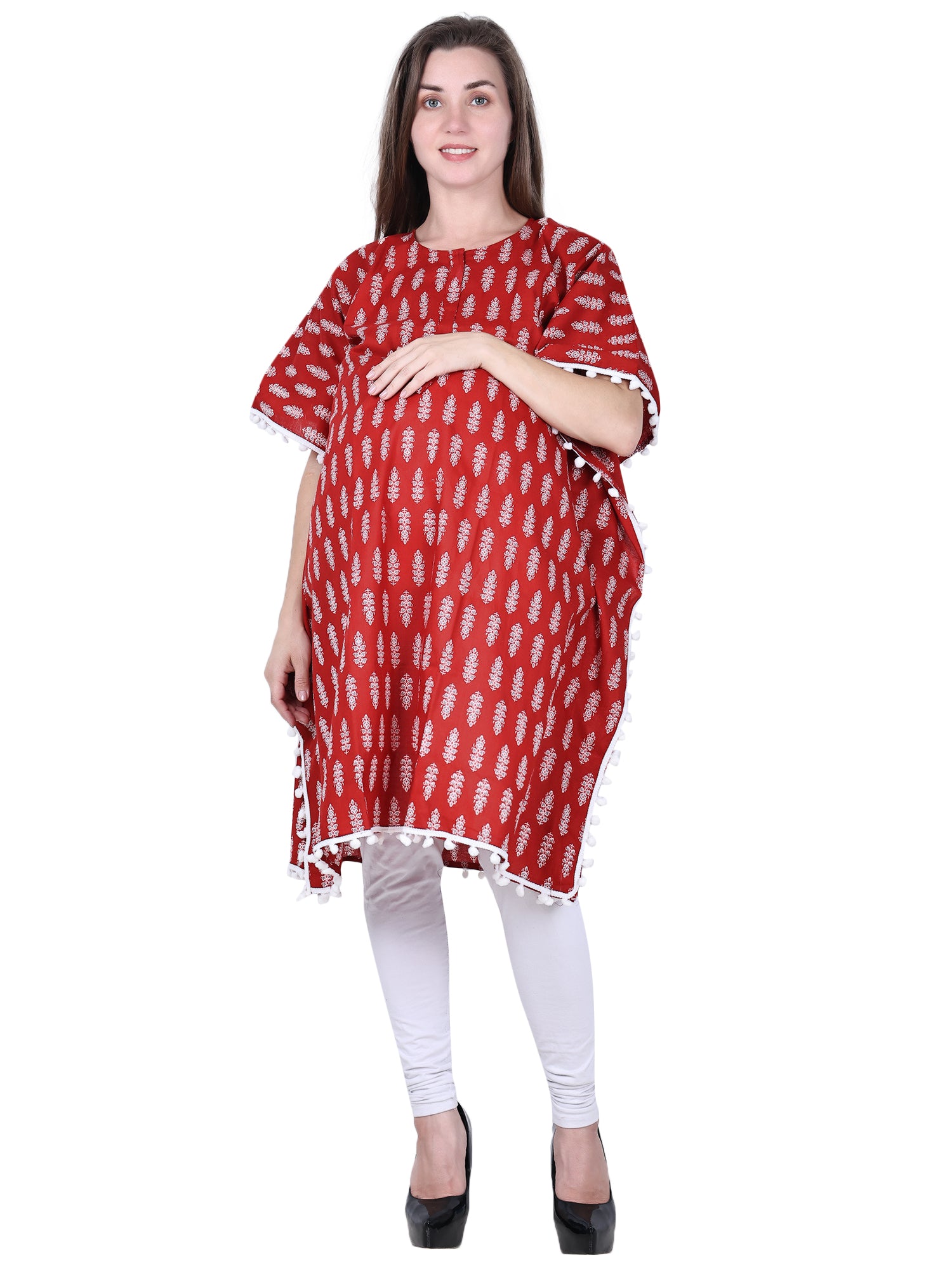 Maroon-Maternity- Feeding-Kaftan-Knee-Length