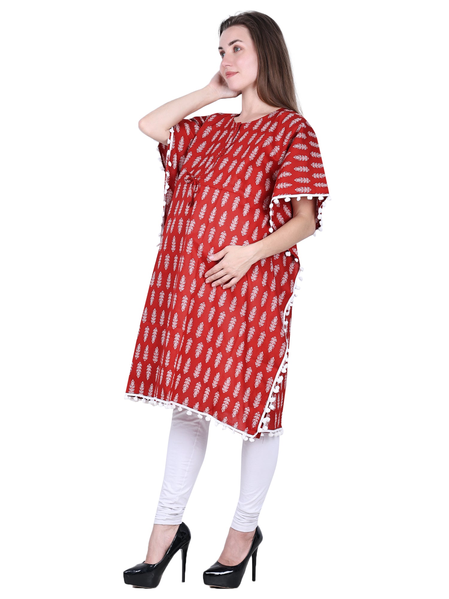 Maroon-Maternity- Feeding-Kaftan-Knee-Length