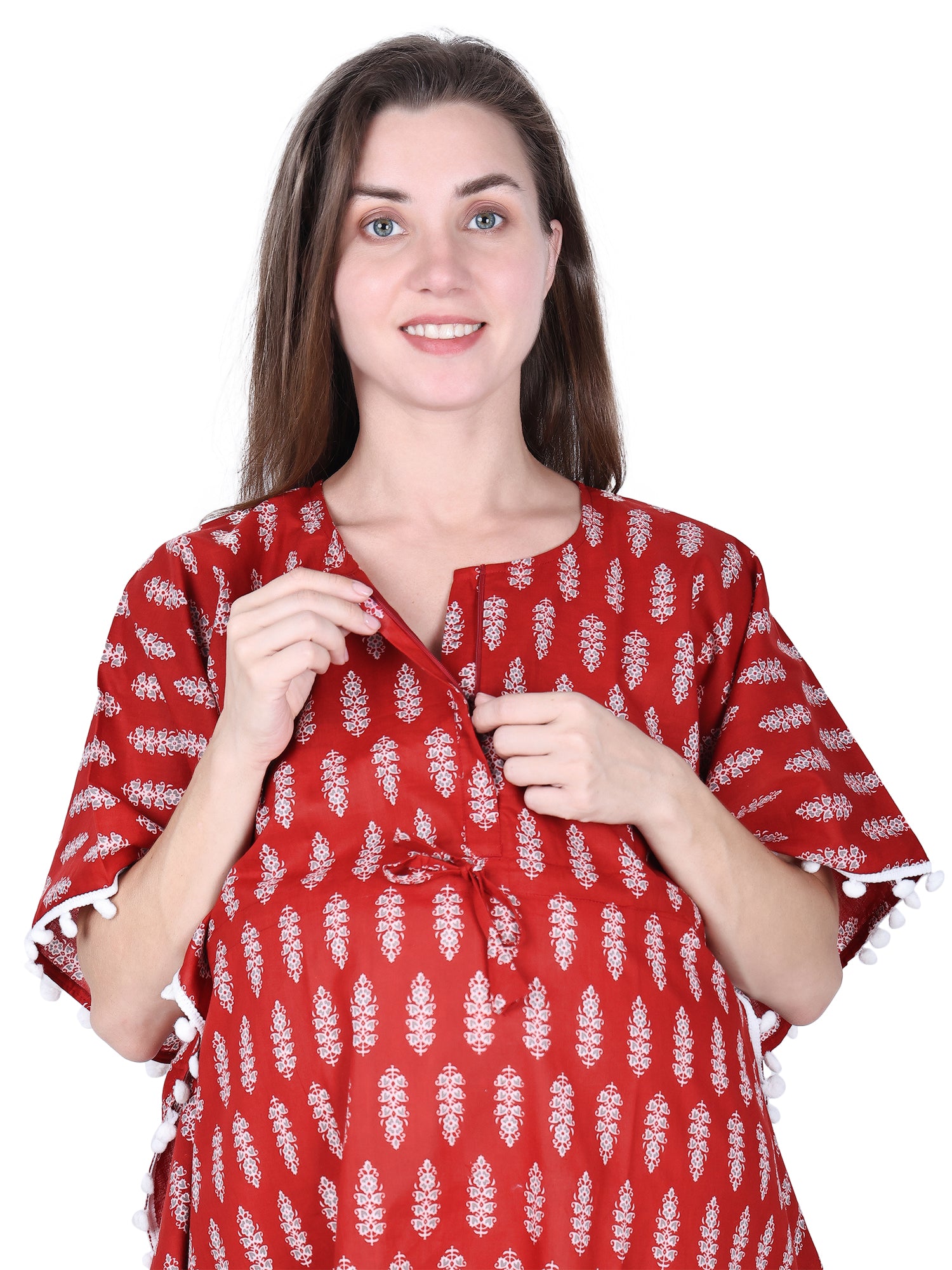 Maroon-Maternity- Feeding-Kaftan-Knee-Length