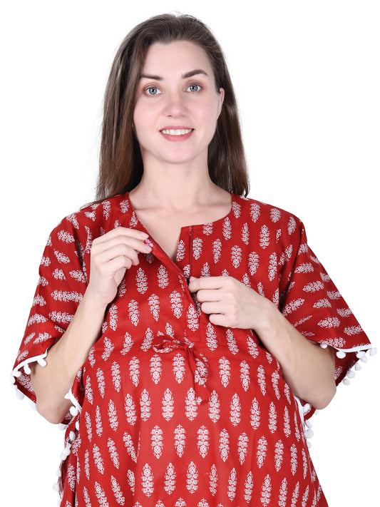 Maroon-Maternity- Feeding-Kaftan-Knee-Length