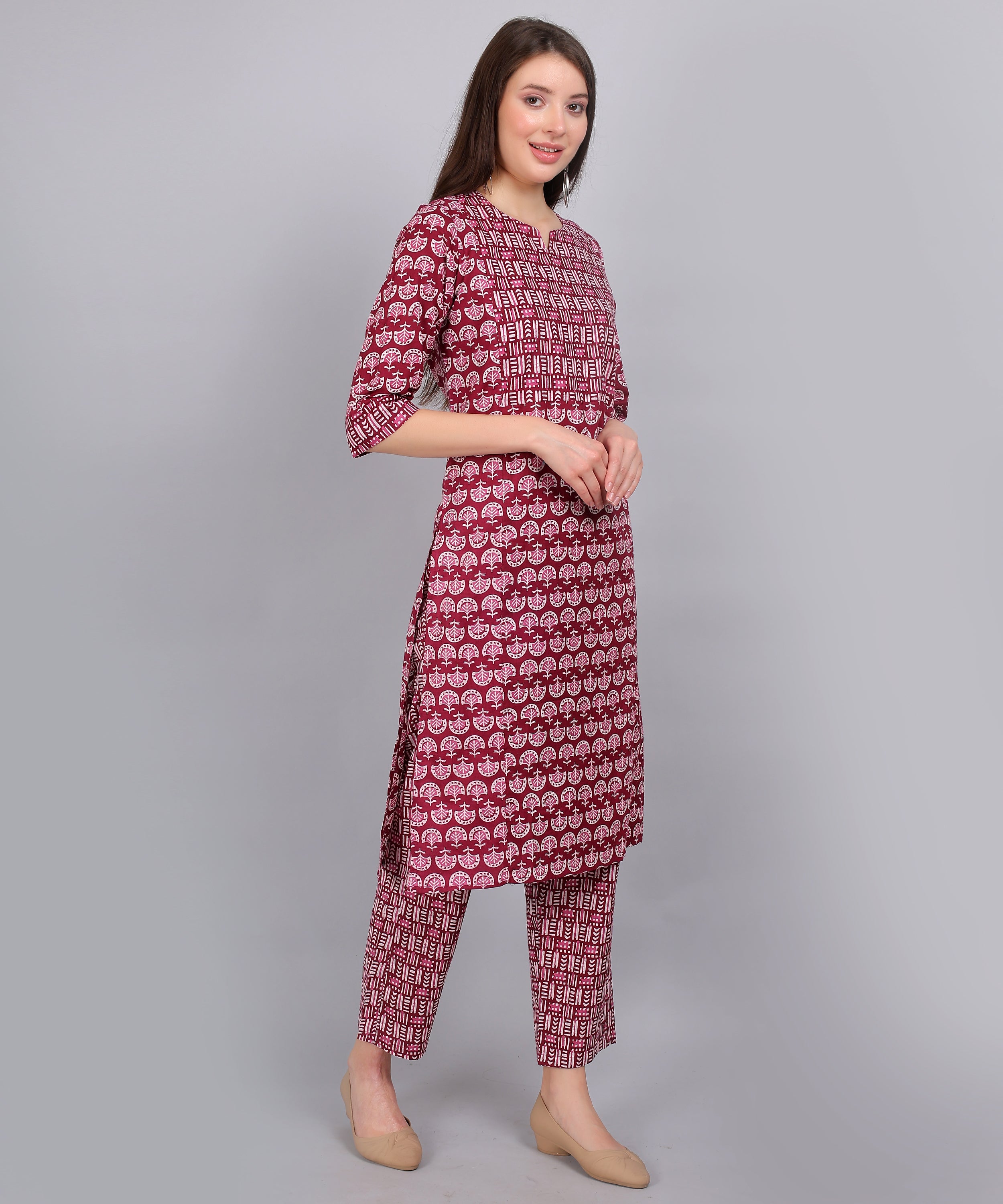 Maroon-PureCotton-StraightFeeding-KurtaSet-Dupatta