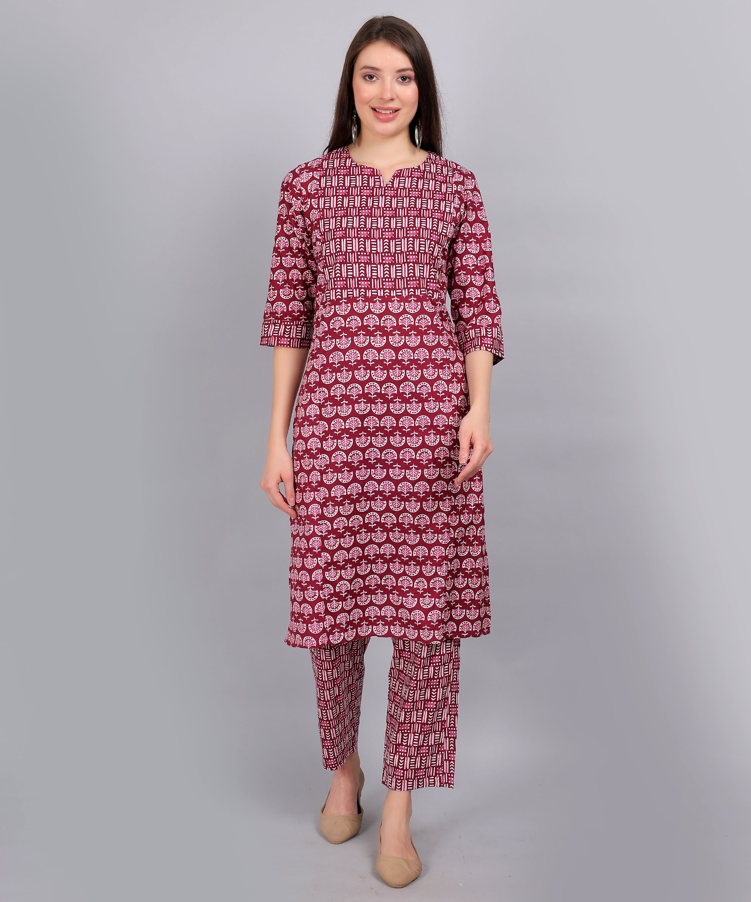 Maroon-PureCotton-StraightFeeding-KurtaSet-Dupatta