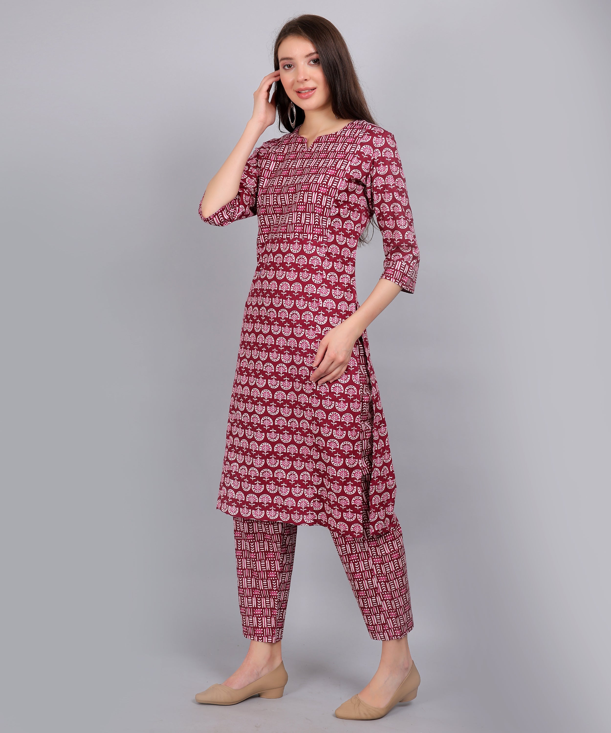 Maroon-PureCotton-StraightFeeding-KurtaSet-Dupatta
