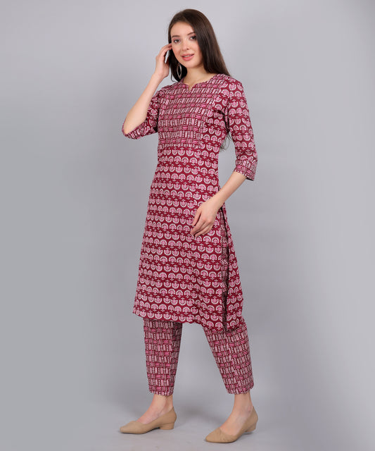 Maroon-PureCotton-StraightFeeding-KurtaSet-Dupatta