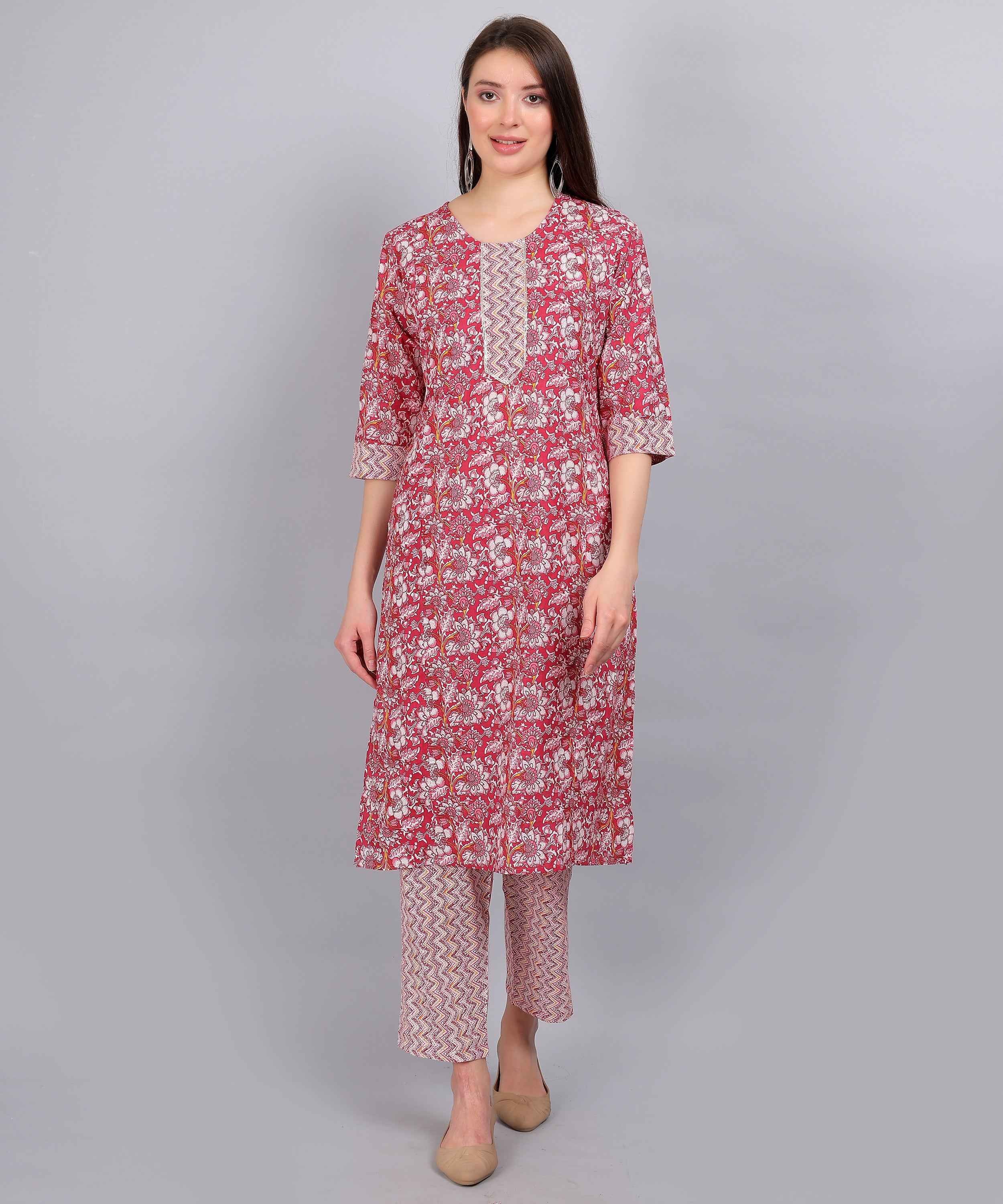 Multicolor Pure Cotton Straight Feeding Kurta Set