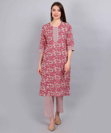 Multicolor Pure Cotton Straight Feeding Kurta Set