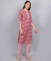 Multicolor Pure Cotton Straight Feeding Kurta Set