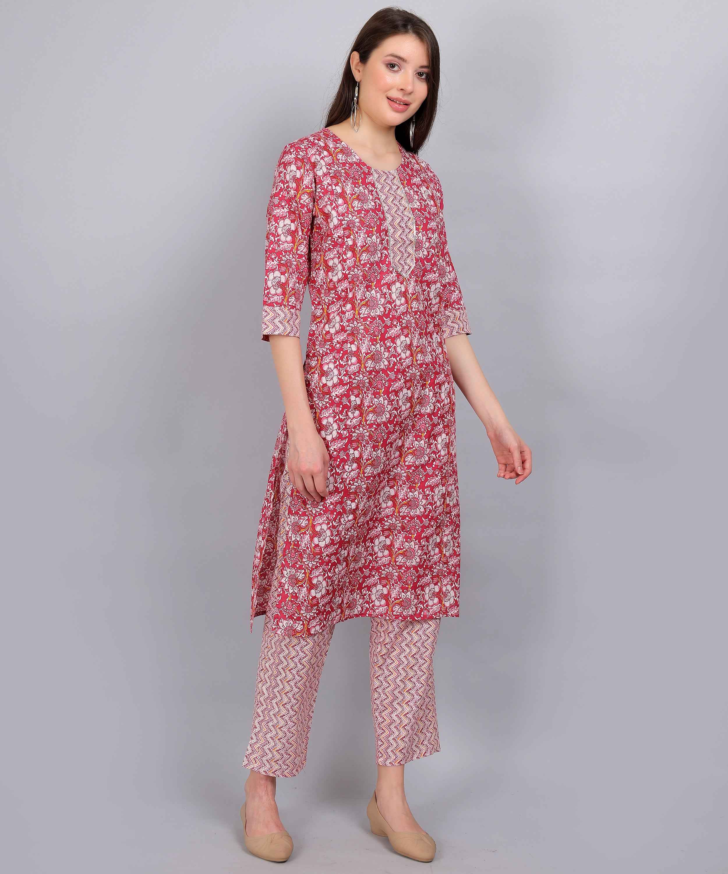 Multicolor Pure Cotton Straight Feeding Kurta Set