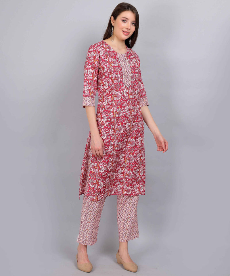 Multicolor Pure Cotton Straight Feeding Kurta Set