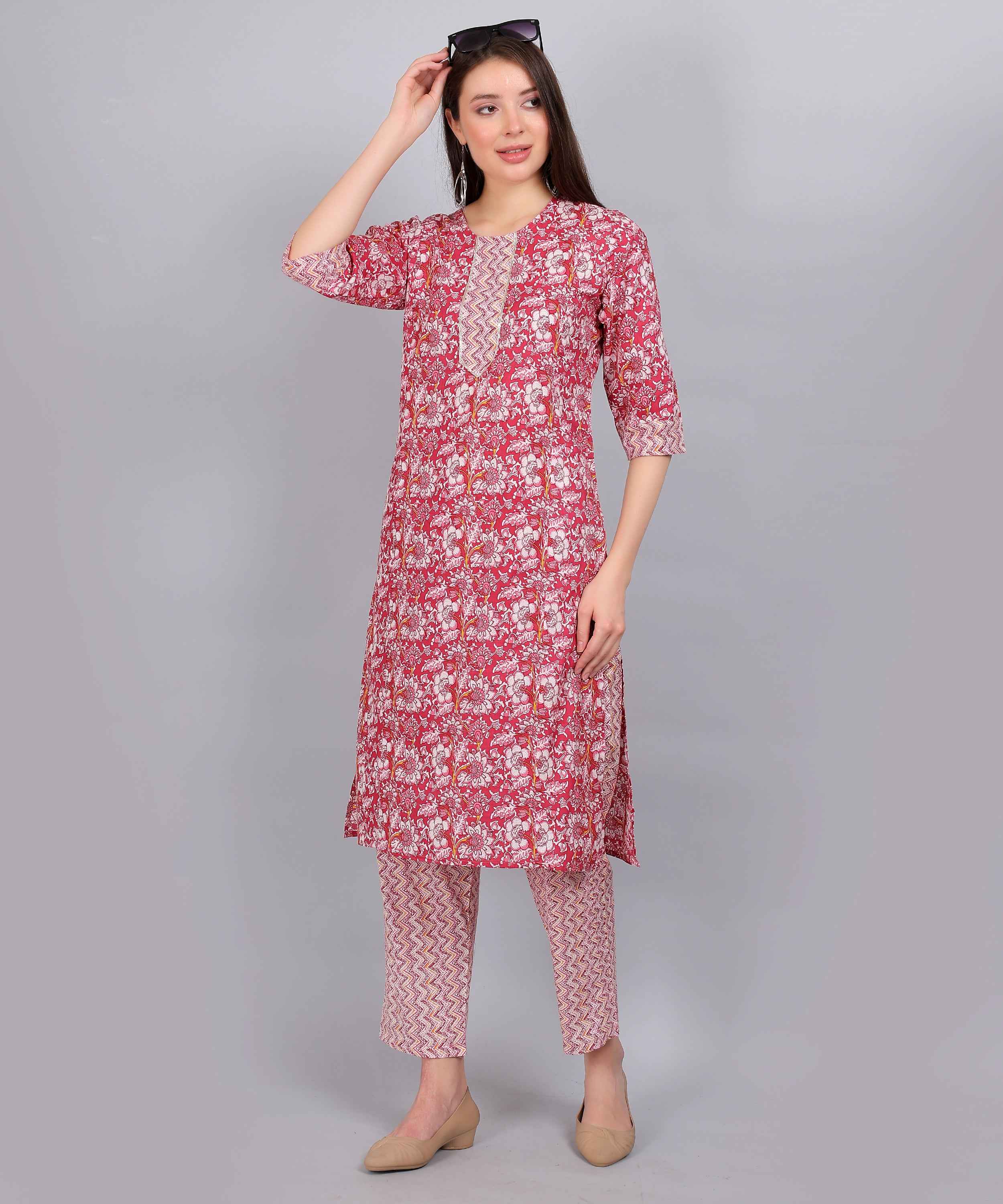 Multicolor Pure Cotton Straight Feeding Kurta Set