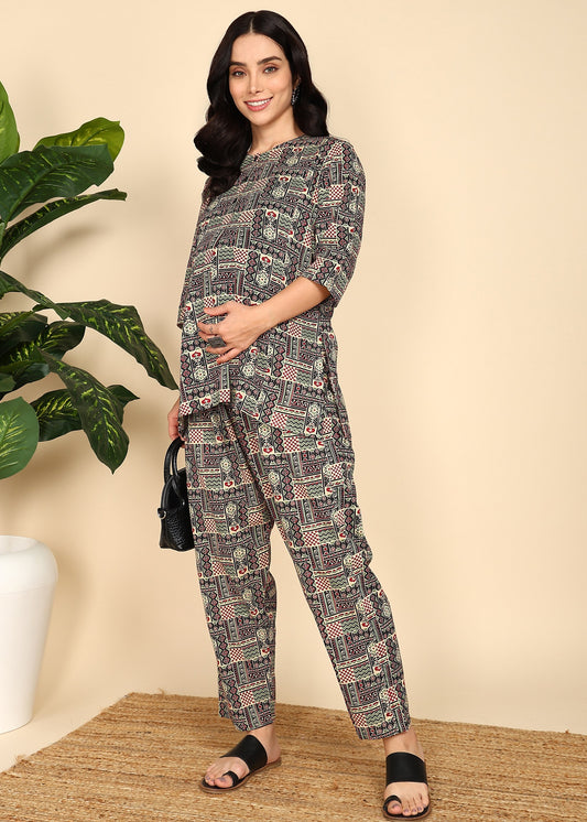Multicolor-Pure-Cotton-Maternity-Feeding-Co-ord Set
