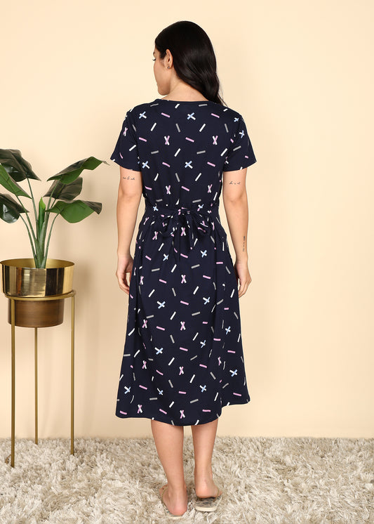 NavyBlue-KnittedCotton-Maternity-Loungewear-Dress