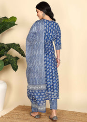 Navy Blue Maternity and Feeding Kurta Set with Dupatta