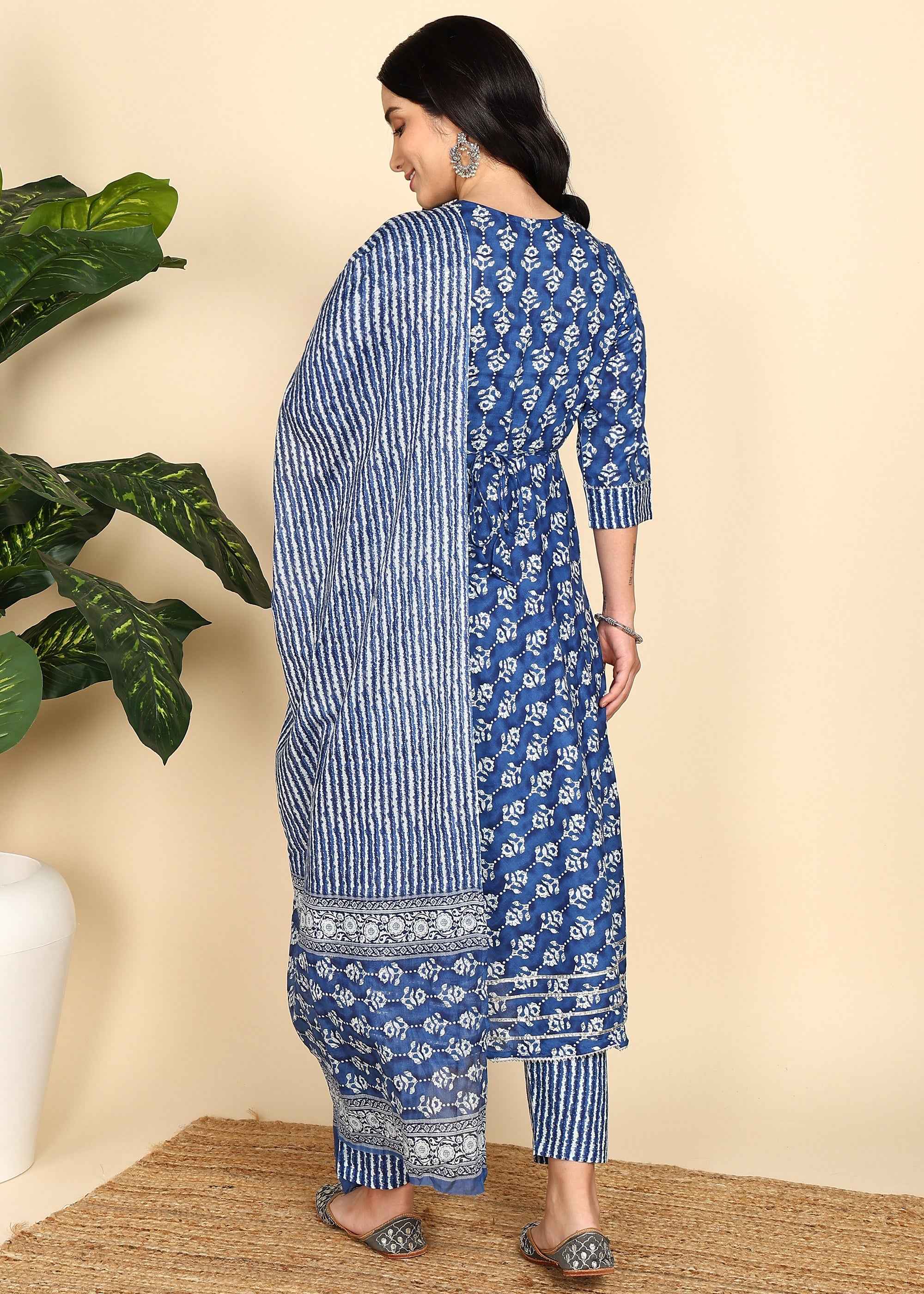 Navy Blue Maternity and Feeding Kurta Set with Dupatta