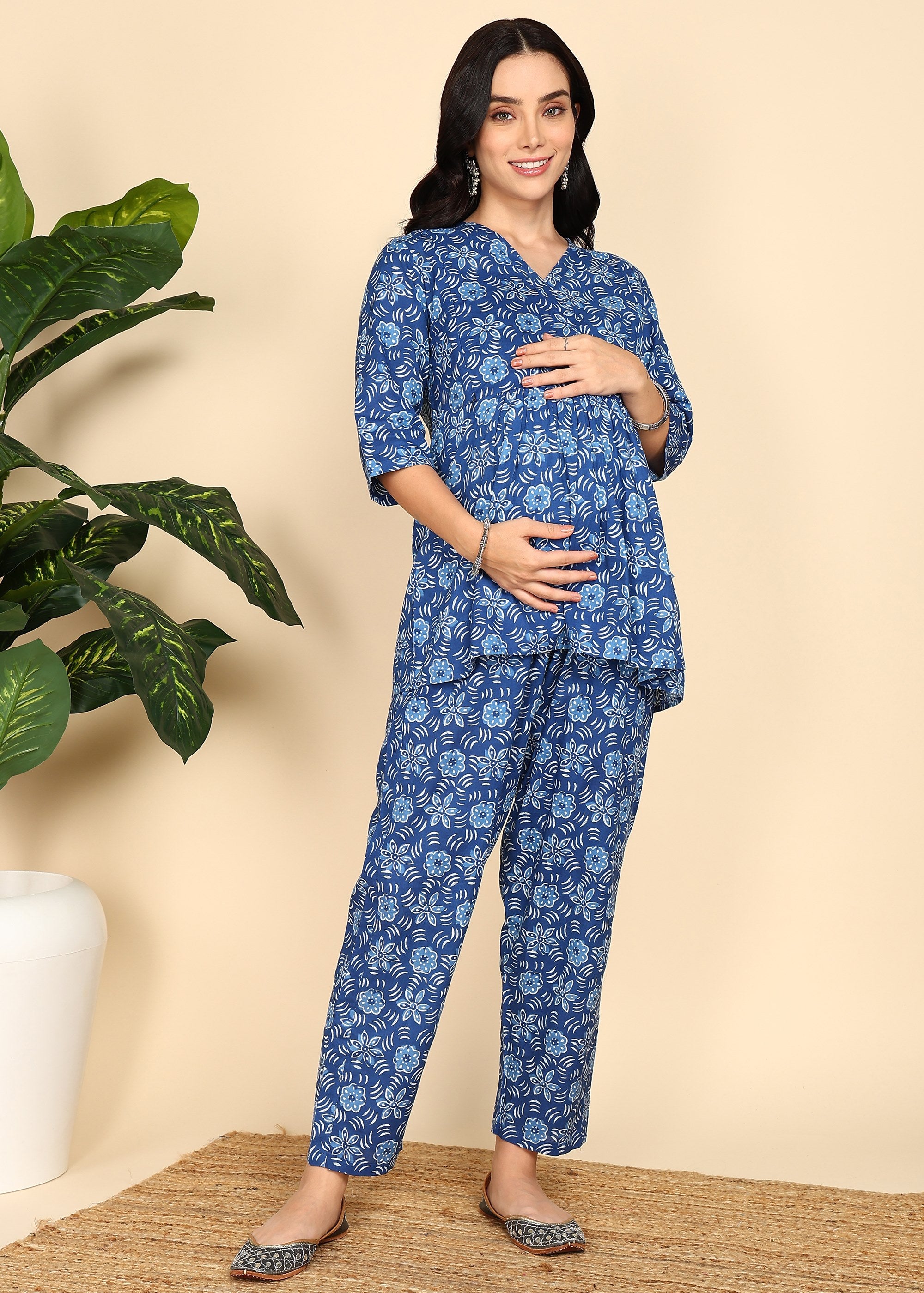 NavyBlue-PureCotton-Maternity-Feeding-Co-ord-Set