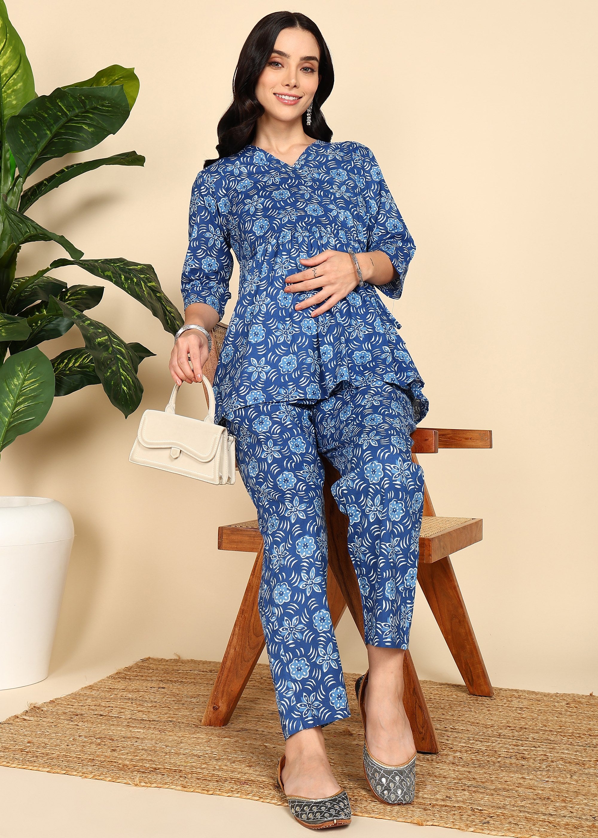 NavyBlue-PureCotton-Maternity-Feeding-Co-ord-Set