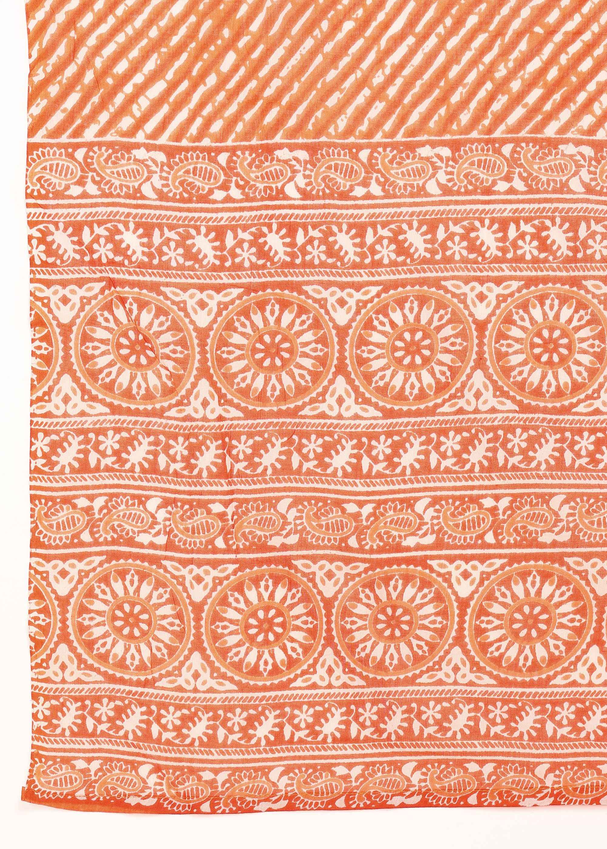Orange Bandhani Pure Cotton Straight Feeding Kurta Set with Dupatta