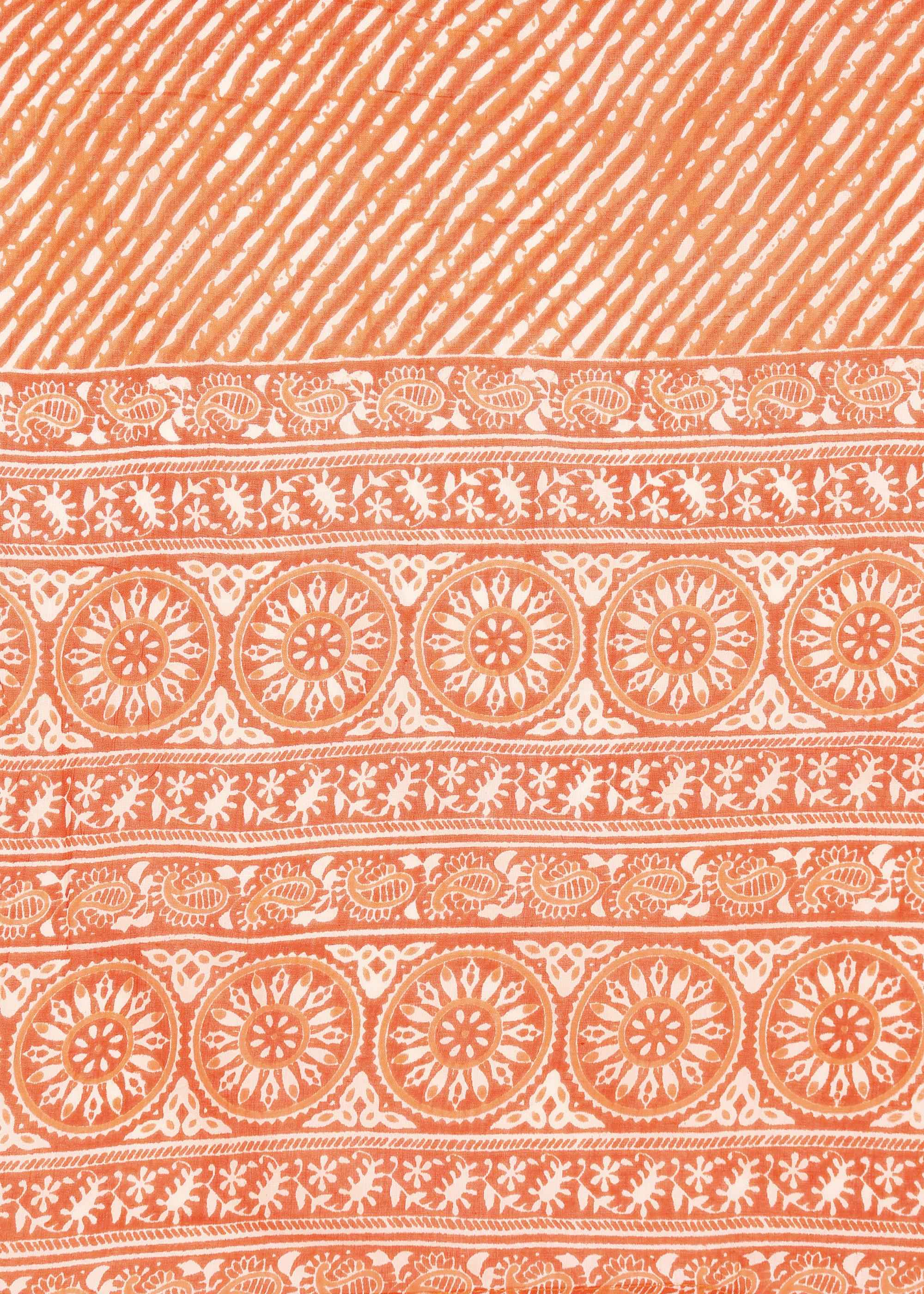 Orange Bandhani Pure Cotton Straight Feeding Kurta Set with Dupatta