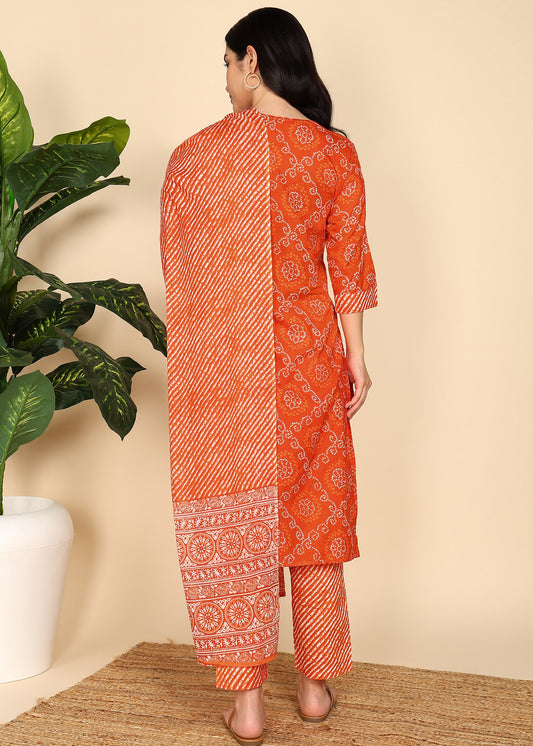 Orange-Bandhani-PureCotton-Straight-Feeding-KurtaSet-with-Dupatta