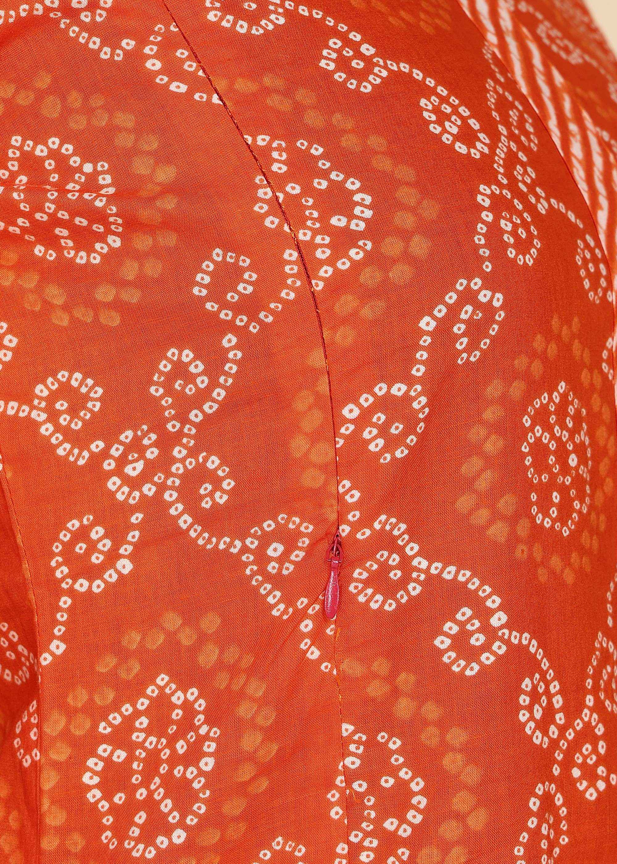 Orange Bandhani Pure Cotton Straight Feeding Kurta Set with Dupatta