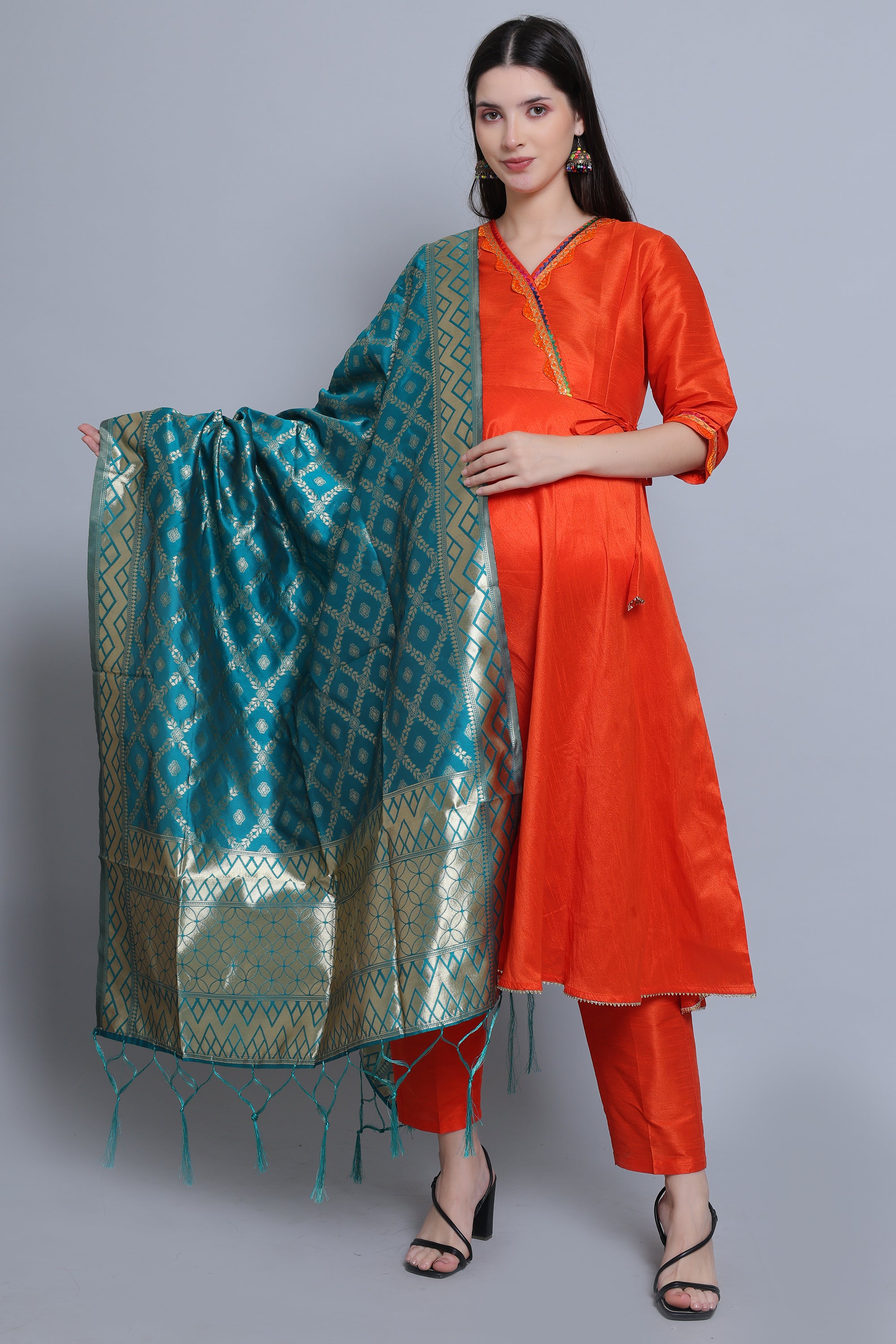 Orange-Festive-Maternity-Feeding-KurtaSet-Dupatta