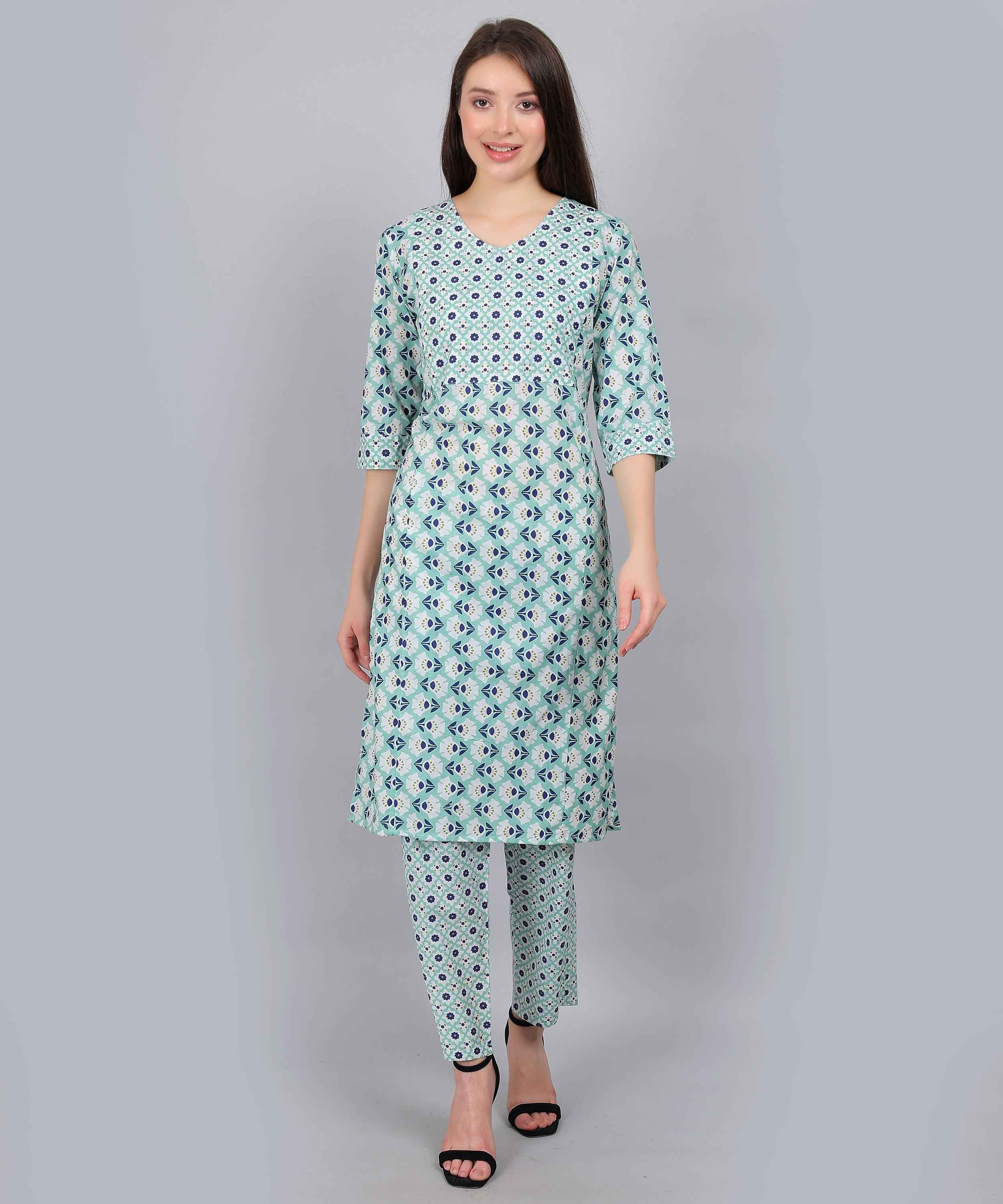 Pastel Green Pure Cotton Straight Feeding Kurta Set