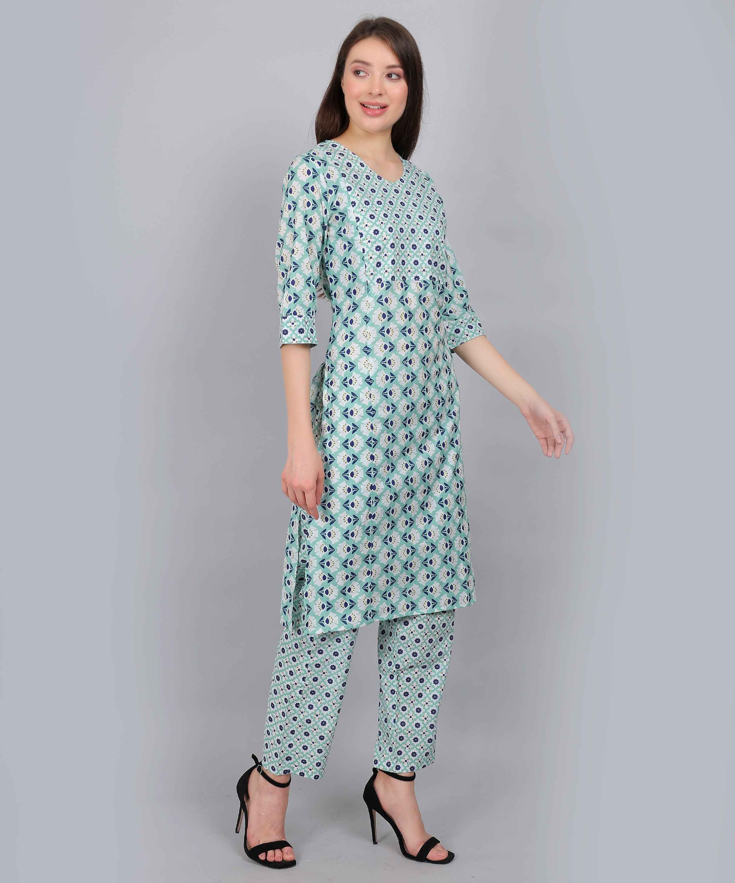 Pastel Green Pure Cotton Straight Feeding Kurta Set