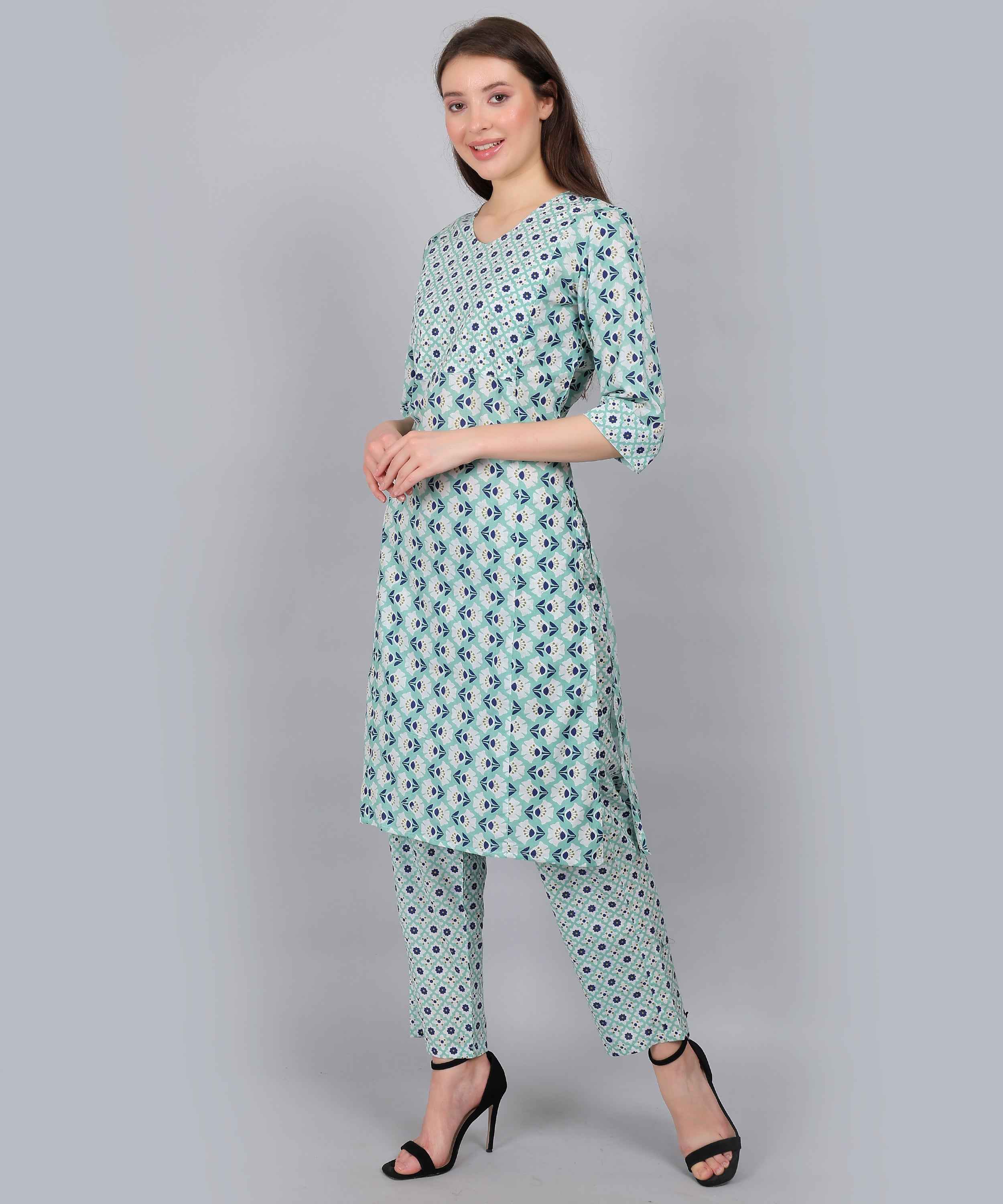 Pastel Green Pure Cotton Straight Feeding Kurta Set