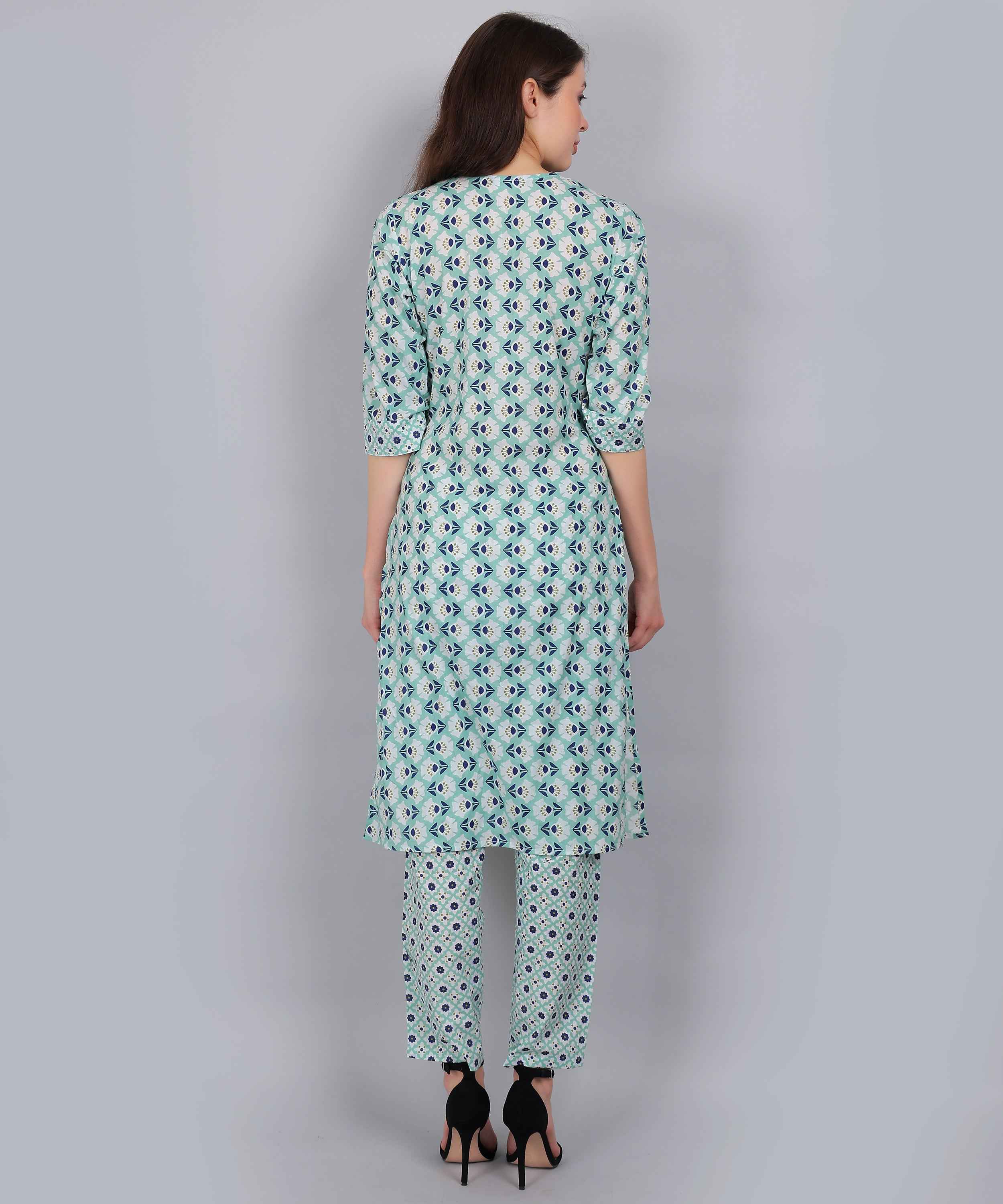 Pastel Green Pure Cotton Straight Feeding Kurta Set