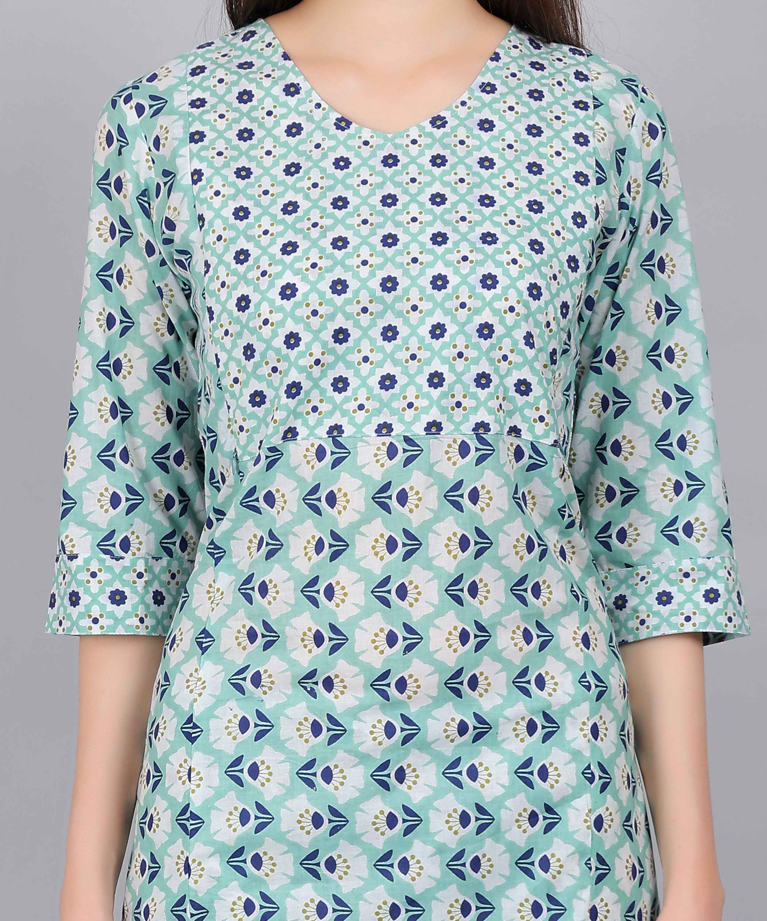 Pastel Green Pure Cotton Straight Feeding Kurta Set